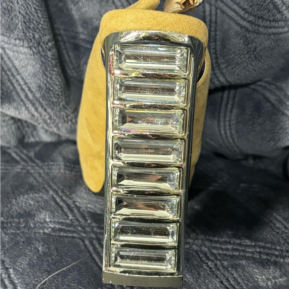 Camel Suede Peep Toe Sling back heel glass chrome heel 4 inch - Picture 3 of 3